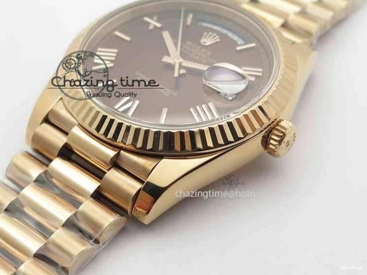 MiroTime 0318 Sophisticated Day-Date 40mm 228239 RG Noob 1:1 Best Edition Brown Roman Dial On RG President Bracelet A 3707